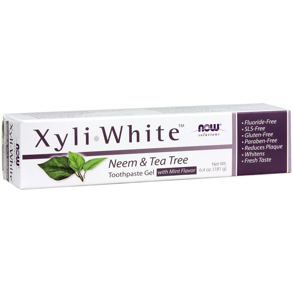 NOW Solutions XyliWhite Neem & Tea Tree toothpaste gel packaging