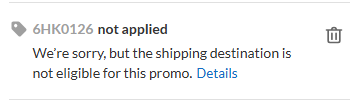 iHerb promo code 'not applied' error message due to shipping location