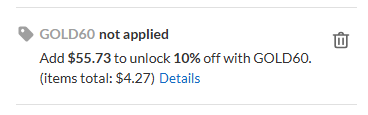 iHerb error: add more items to unlock the 'GOLD60' discount