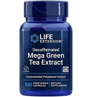 Bottle of Life Extension Mega Green Tea Extract supplement, 100 vegetarian capsules
