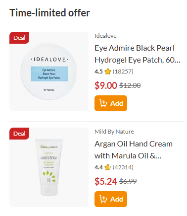 Time-limited offer section in the iHerb cart with discounted products